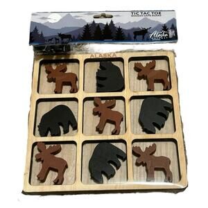 Moose and Bear Tic Tack Toe wood toys games NWT Christmas gift stocking stuffer
